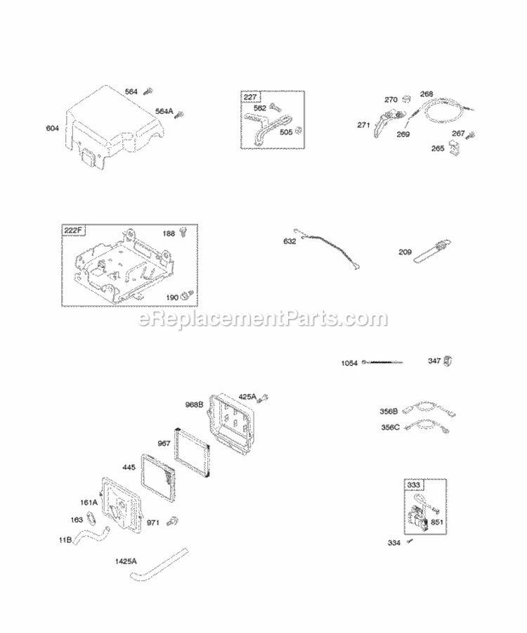 Air Cleaner Controls Governor Spring Ignition Diagram and Parts List for 12T312-0110-G1  Briggs and Stratton Engine